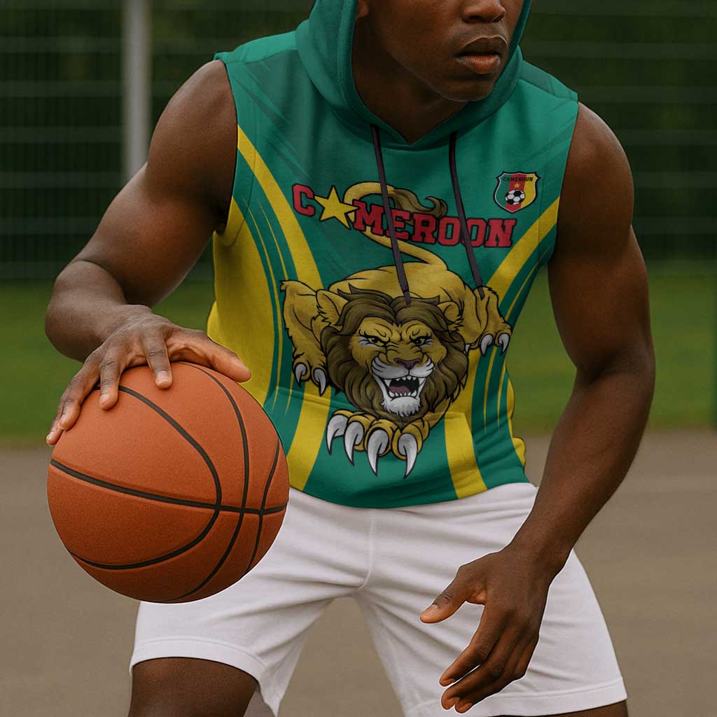 Custom Afro Cameroun Football Sleeveless Hoodie Go Les Lions Indomptables - African Pride