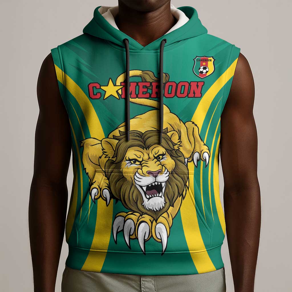 Custom Afro Cameroun Football Sleeveless Hoodie Go Les Lions Indomptables - African Pride
