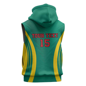 Custom Afro Cameroun Football Sleeveless Zip Hoodie Go Les Lions Indomptables - African Pride