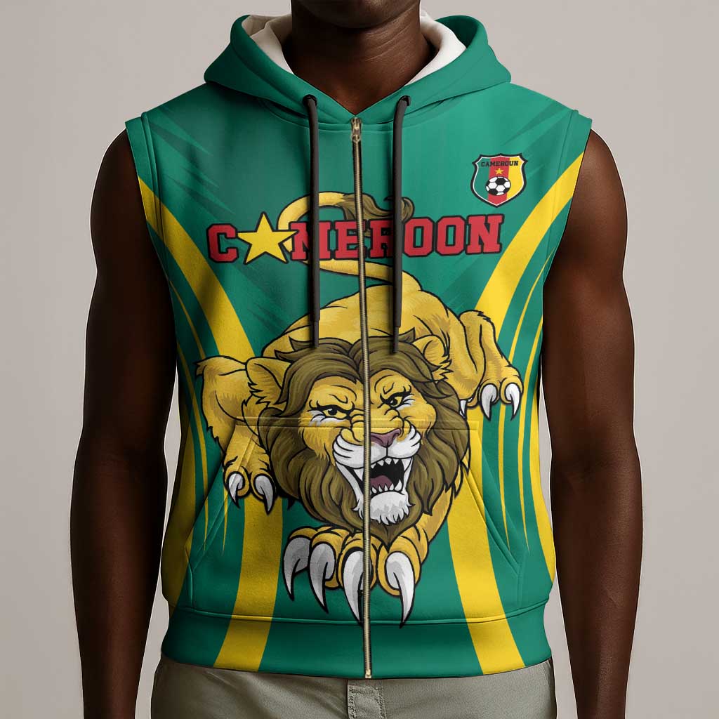 Custom Afro Cameroun Football Sleeveless Zip Hoodie Go Les Lions Indomptables - African Pride