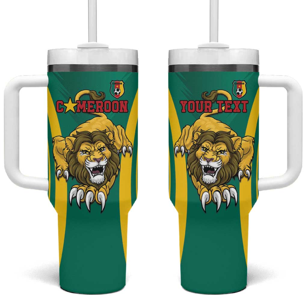 Custom Afro Cameroun Football Tumbler With Handle Go Les Lions Indomptables