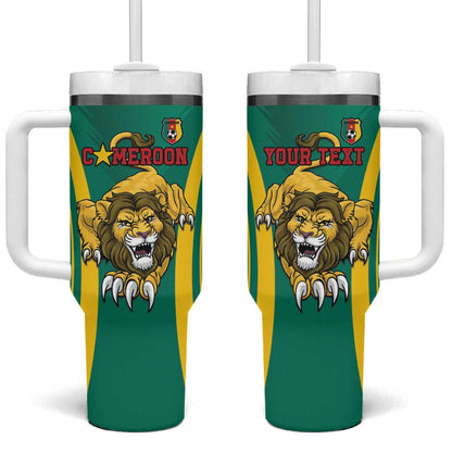 Custom Afro Cameroun Football Tumbler With Handle Go Les Lions Indomptables