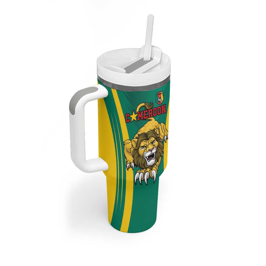 Custom Afro Cameroun Football Tumbler With Handle Go Les Lions Indomptables