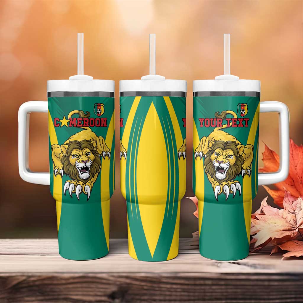 Custom Afro Cameroun Football Tumbler With Handle Go Les Lions Indomptables