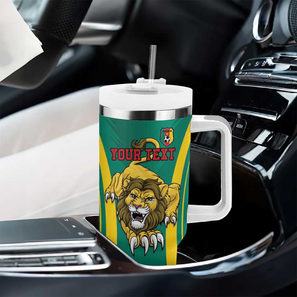 Custom Afro Cameroun Football Tumbler With Handle Go Les Lions Indomptables
