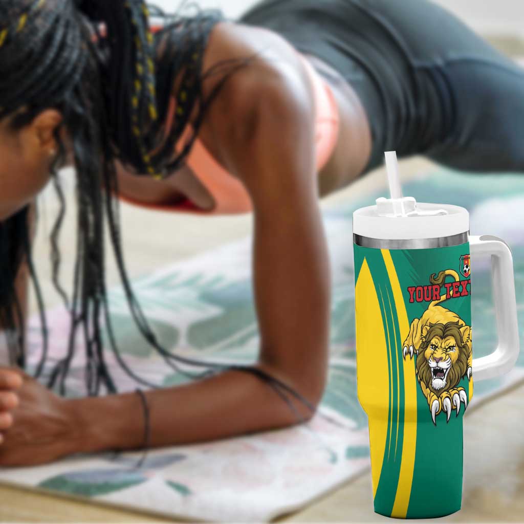 Custom Afro Cameroun Football Tumbler With Handle Go Les Lions Indomptables