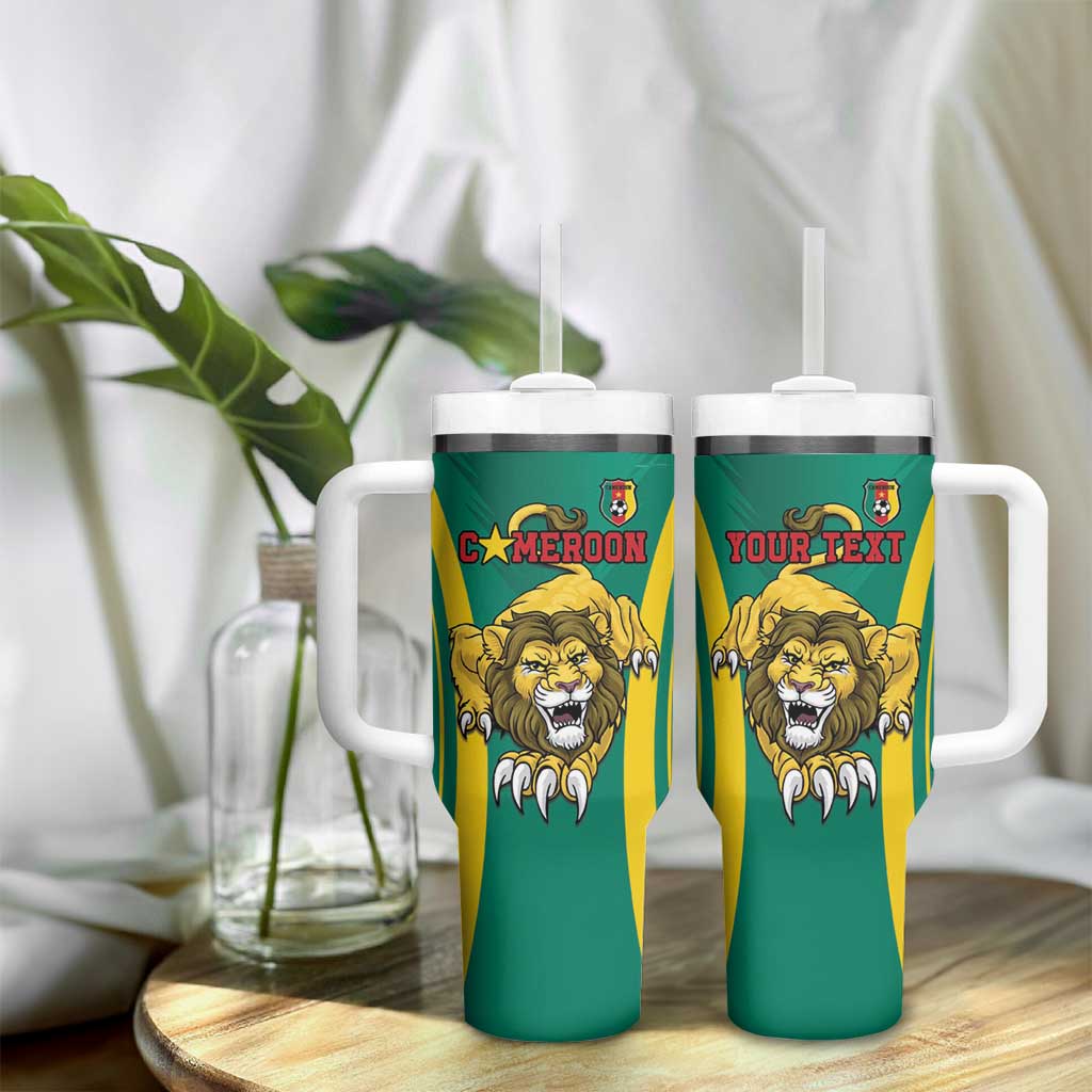 Custom Afro Cameroun Football Tumbler With Handle Go Les Lions Indomptables