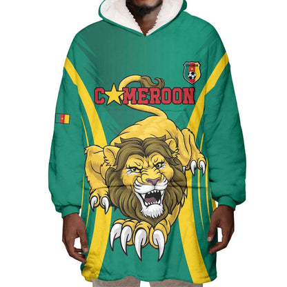 Custom Afro Cameroun Football Wearable Blanket Hoodie Go Les Lions Indomptables