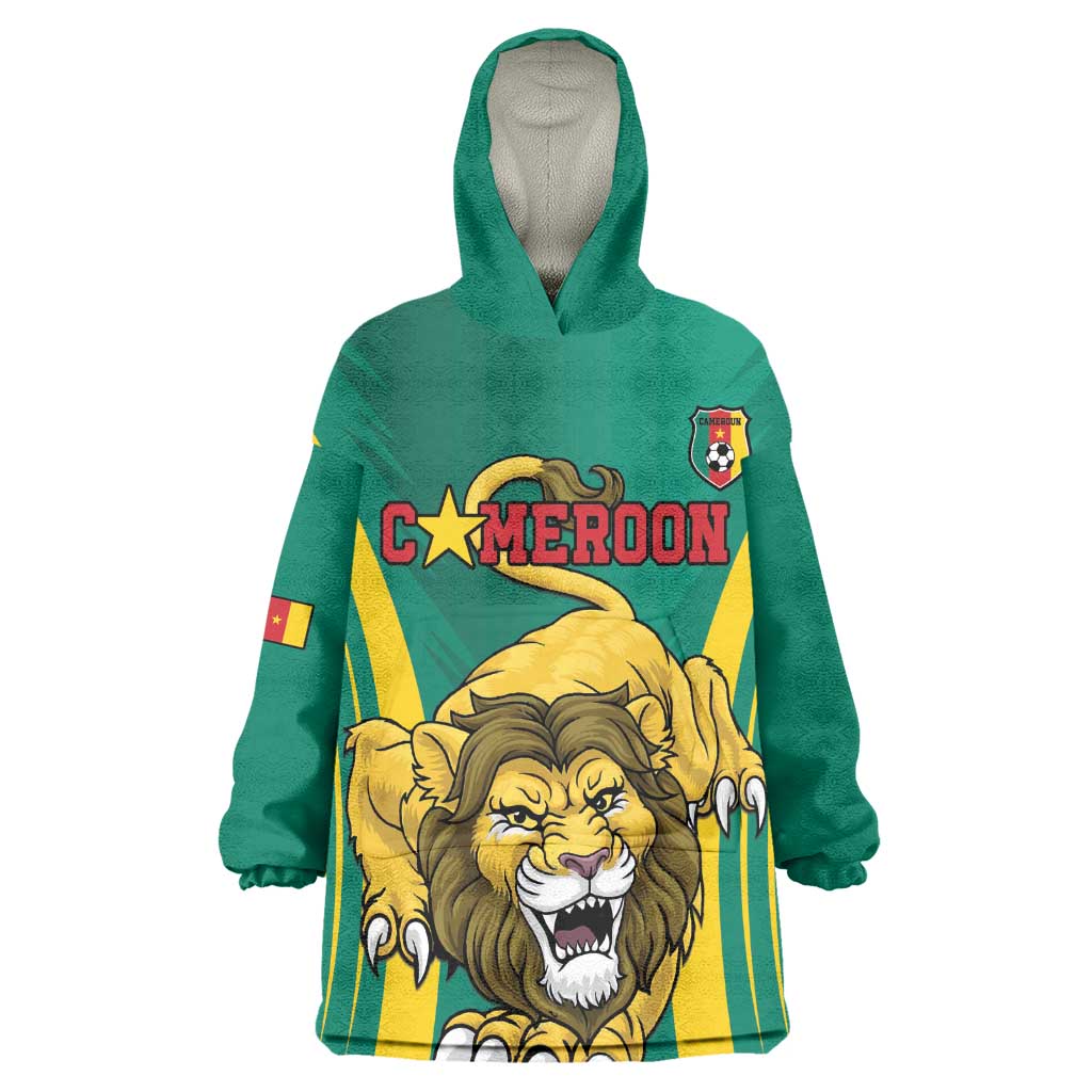 Custom Afro Cameroun Football Wearable Blanket Hoodie Go Les Lions Indomptables