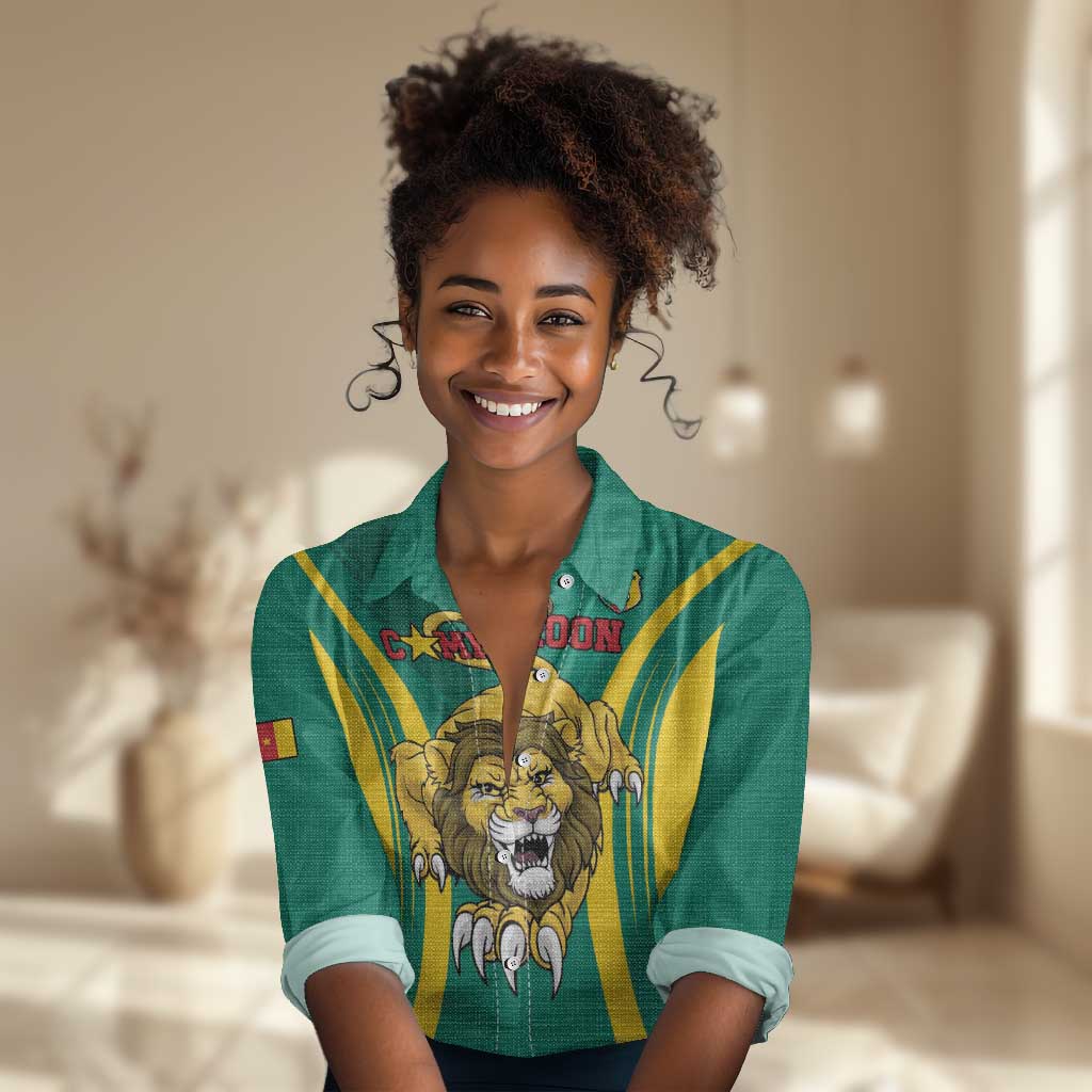 Custom Afro Cameroun Football Women Casual Shirt Go Les Lions Indomptables LT15