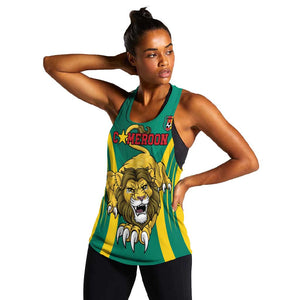 Custom Afro Cameroun Football Women Racerback Tank Go Les Lions Indomptables