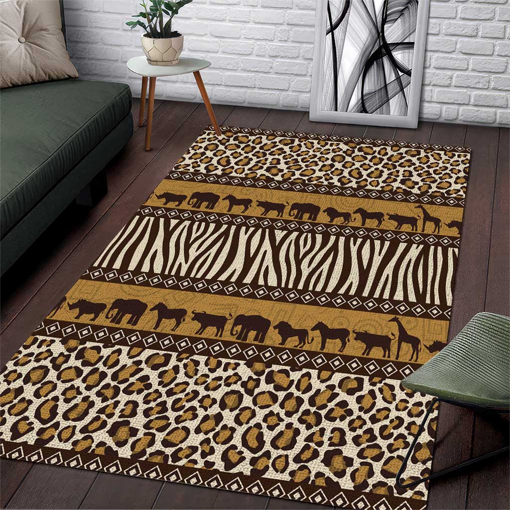 Leopards and Zebra Skins Area Rug Mix African Pattern