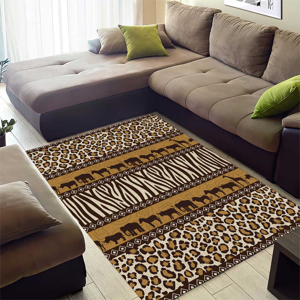 Leopards and Zebra Skins Area Rug Mix African Pattern