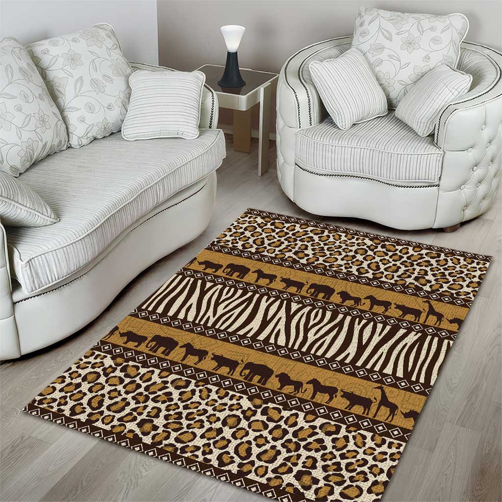 Leopards and Zebra Skins Area Rug Mix African Pattern