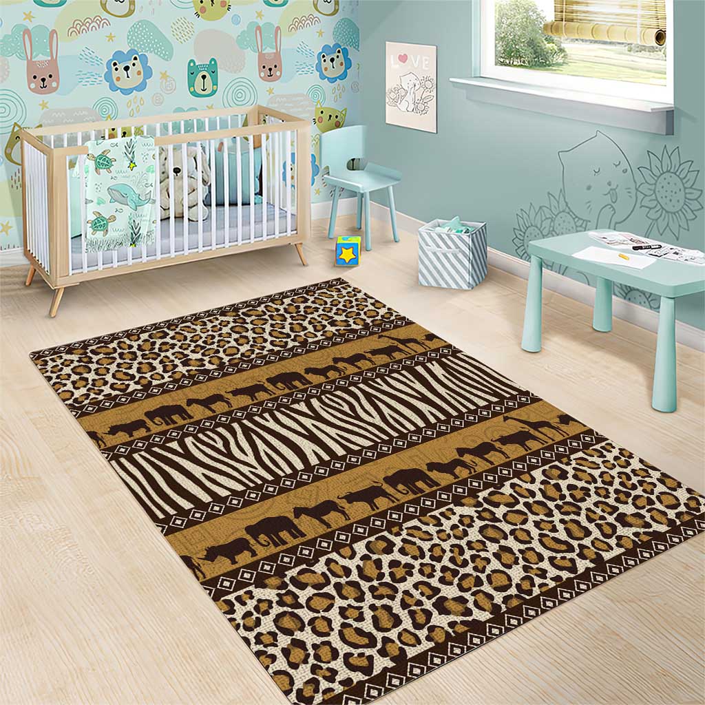 Leopards and Zebra Skins Area Rug Mix African Pattern
