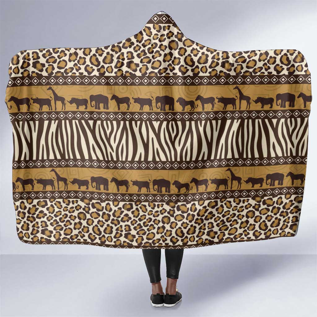Leopards and Zebra Skins Hooded Blanket Mix African Pattern