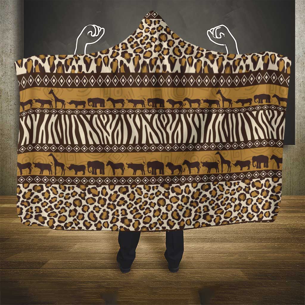 Leopards and Zebra Skins Hooded Blanket Mix African Pattern
