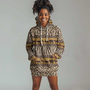 Leopards and Zebra Skins Hoodie Dress Mix African Pattern