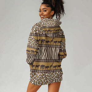 Leopards and Zebra Skins Hoodie Dress Mix African Pattern