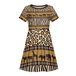 Leopards and Zebra Skins Kid Short Sleeve Dress Mix African Pattern