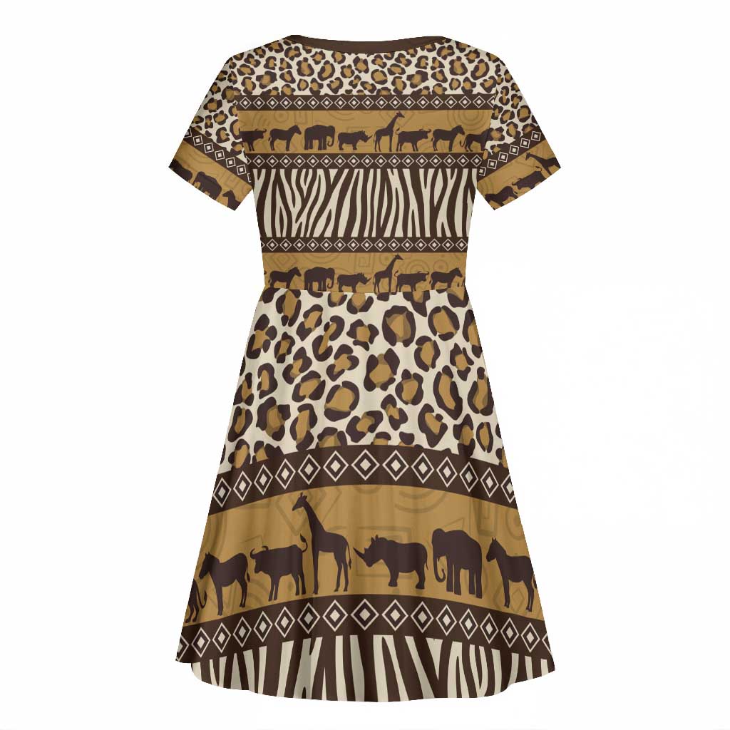 Leopards and Zebra Skins Kid Short Sleeve Dress Mix African Pattern
