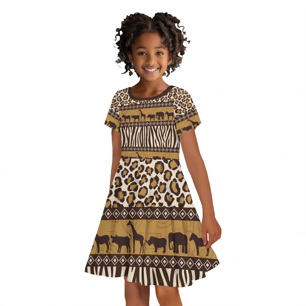 Leopards and Zebra Skins Kid Short Sleeve Dress Mix African Pattern
