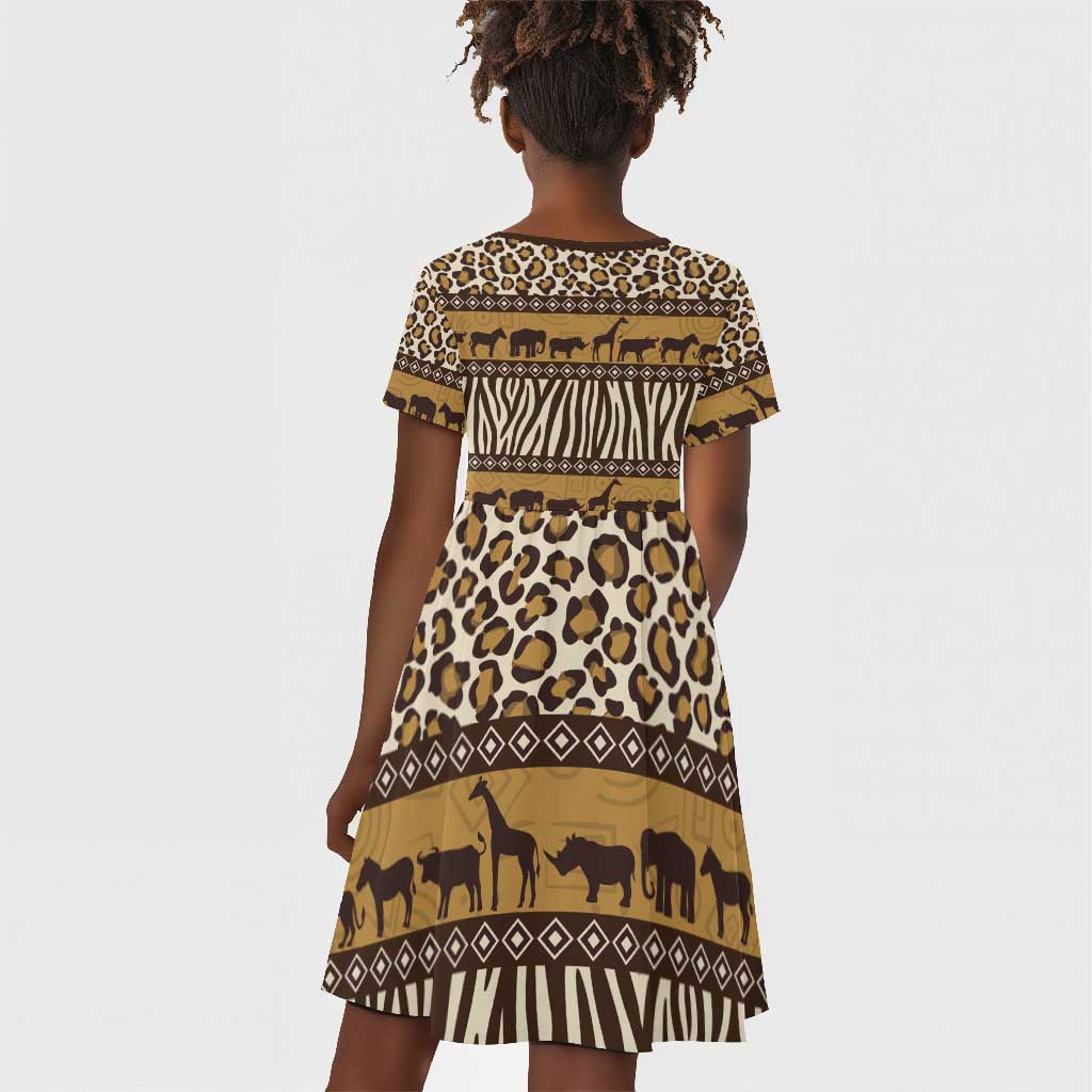 Leopards and Zebra Skins Kid Short Sleeve Dress Mix African Pattern