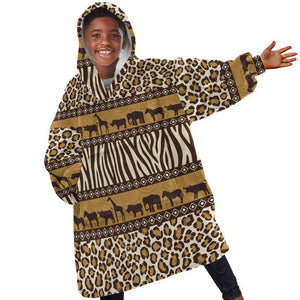 Leopards and Zebra Skins Kid Wearable Blanket Hoodie Mix African Pattern