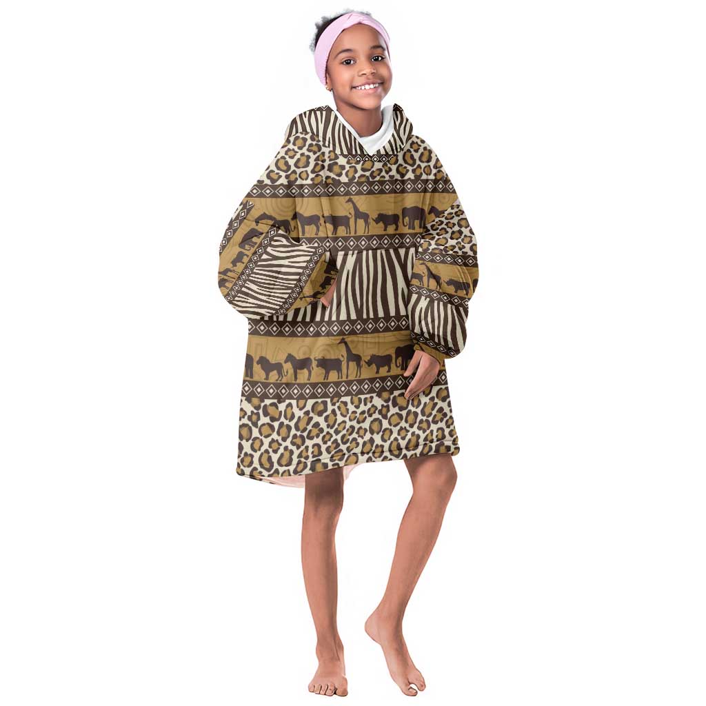 Leopards and Zebra Skins Kid Wearable Blanket Hoodie Mix African Pattern