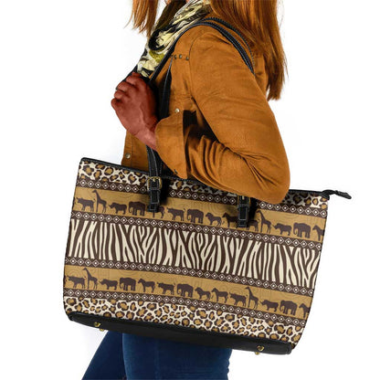 Leopards and Zebra Skins Leather Tote Bag Mix African Pattern