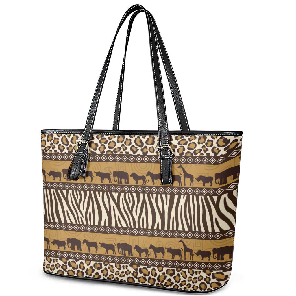 Leopards and Zebra Skins Leather Tote Bag Mix African Pattern
