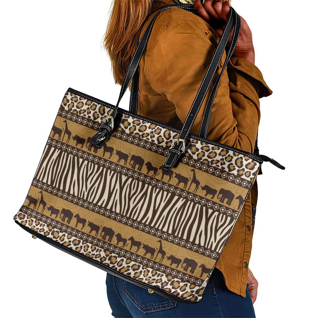 Leopards and Zebra Skins Leather Tote Bag Mix African Pattern