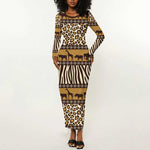 Leopards and Zebra Skins Long Sleeve Bodycon Dress Mix African Pattern LT15