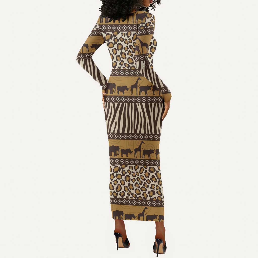 Leopards and Zebra Skins Long Sleeve Bodycon Dress Mix African Pattern LT15