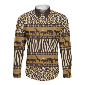 Leopards and Zebra Skins Long Sleeve Button Shirt Mix African Pattern