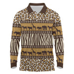 Leopards and Zebra Skins Long Sleeve Polo Shirt Mix African Pattern