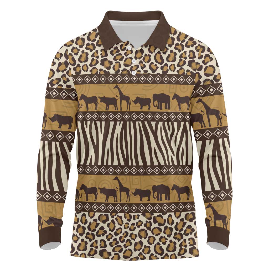 Leopards and Zebra Skins Long Sleeve Polo Shirt Mix African Pattern
