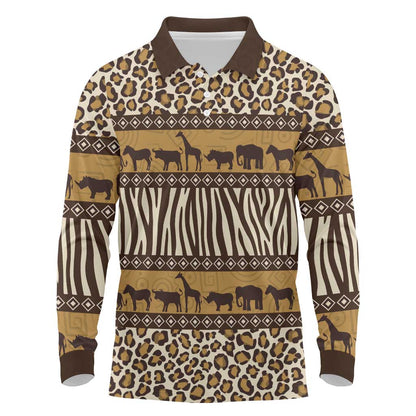 Leopards and Zebra Skins Long Sleeve Polo Shirt Mix African Pattern