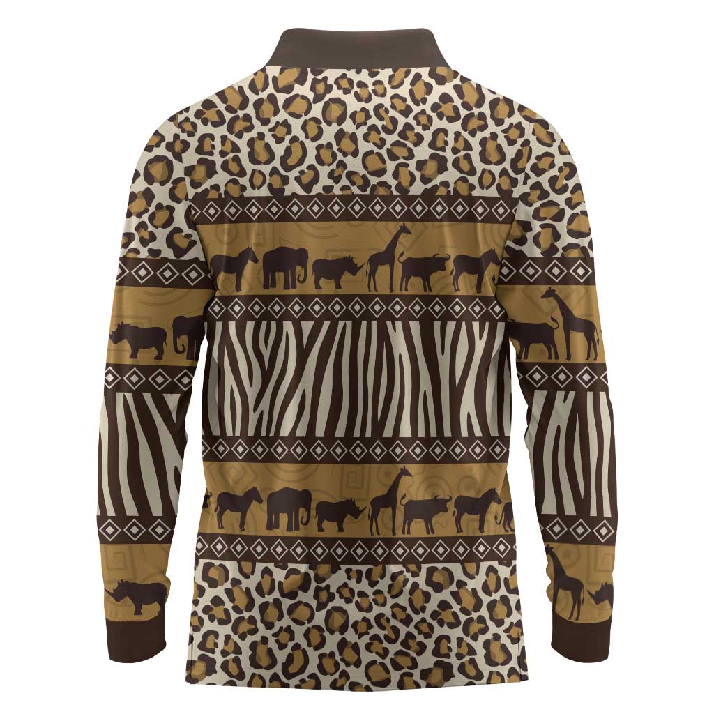Leopards and Zebra Skins Long Sleeve Polo Shirt Mix African Pattern