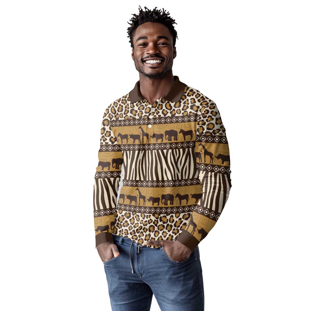 Leopards and Zebra Skins Long Sleeve Polo Shirt Mix African Pattern