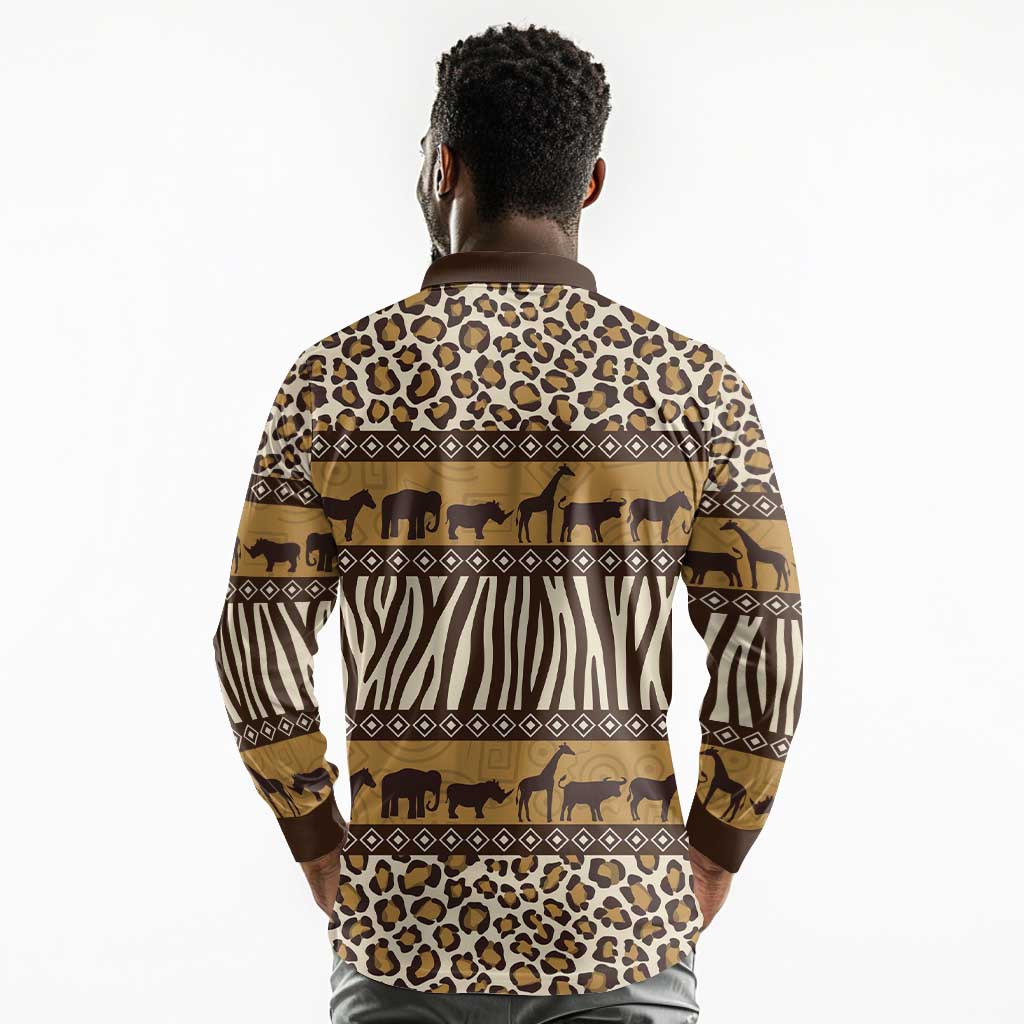 Leopards and Zebra Skins Long Sleeve Polo Shirt Mix African Pattern