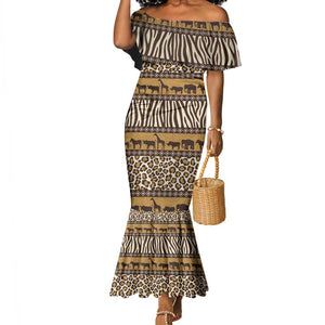 Leopards and Zebra Skins Mermaid Dress Mix African Pattern