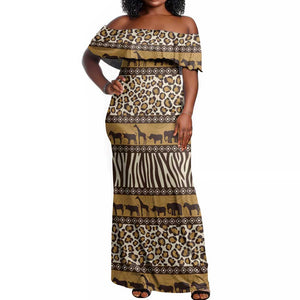 Leopards and Zebra Skins Off Shoulder Maxi Dress Mix African Pattern
