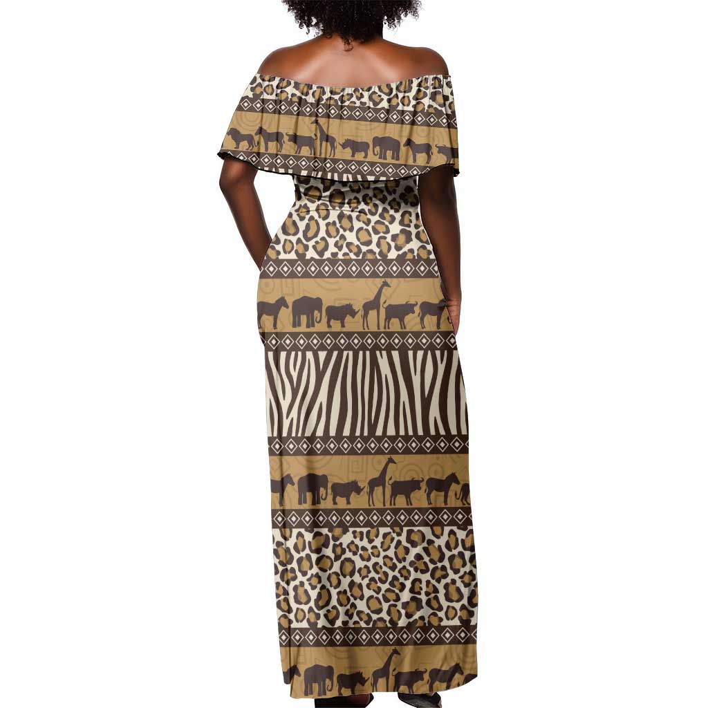 Leopards and Zebra Skins Off Shoulder Maxi Dress Mix African Pattern