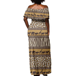 Leopards and Zebra Skins Off Shoulder Maxi Dress Mix African Pattern