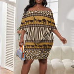 Leopards and Zebra Skins Off Shoulder Short Dress Mix African Pattern