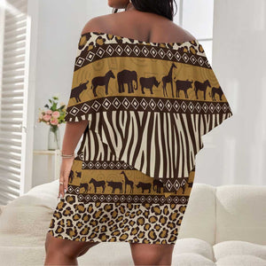Leopards and Zebra Skins Off Shoulder Short Dress Mix African Pattern