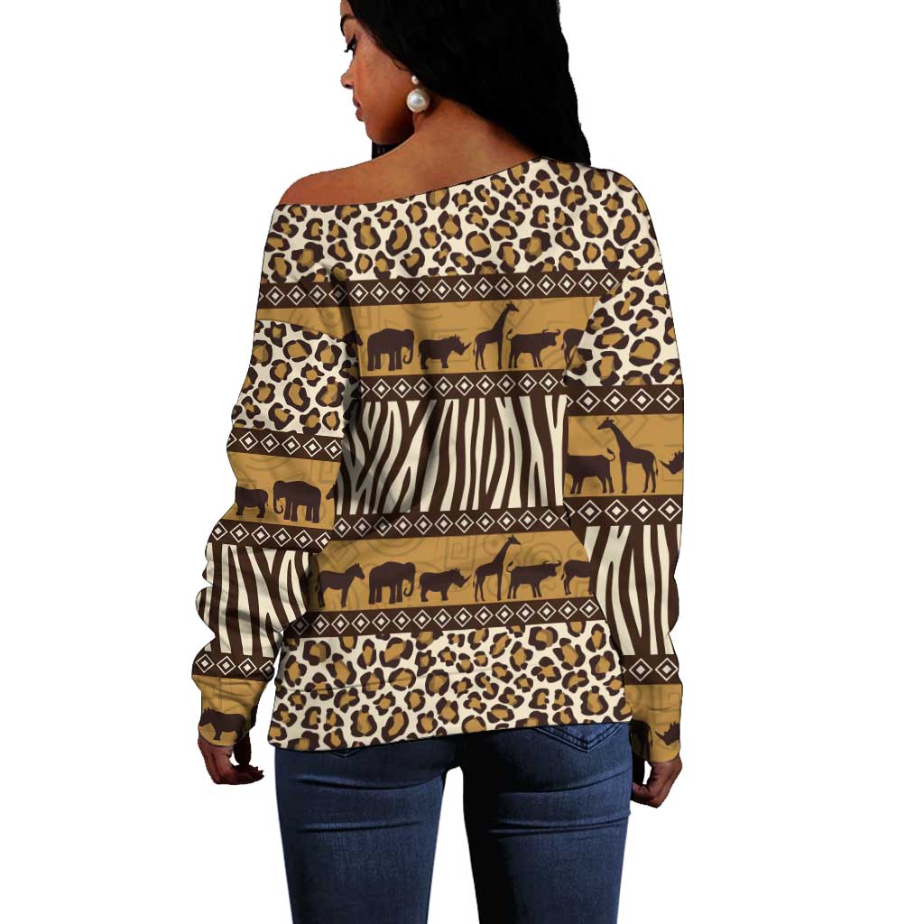 Leopards and Zebra Skins Off Shoulder Sweater Mix African Pattern