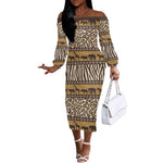 Leopards and Zebra Skins Off The Shoulder Long Sleeve Dress Mix African Pattern