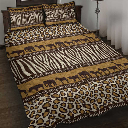 Leopards and Zebra Skins Quilt Bed Set Mix African Pattern